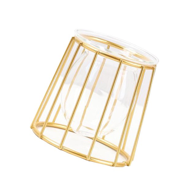 maskred Minimalist Metal Wire 3D Geometric Flower Vase Contemporary Plant Pot Gold line 1Set
