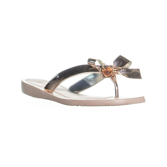 GUESS Tutu9 Bow Thong Sandals, Gold Texture