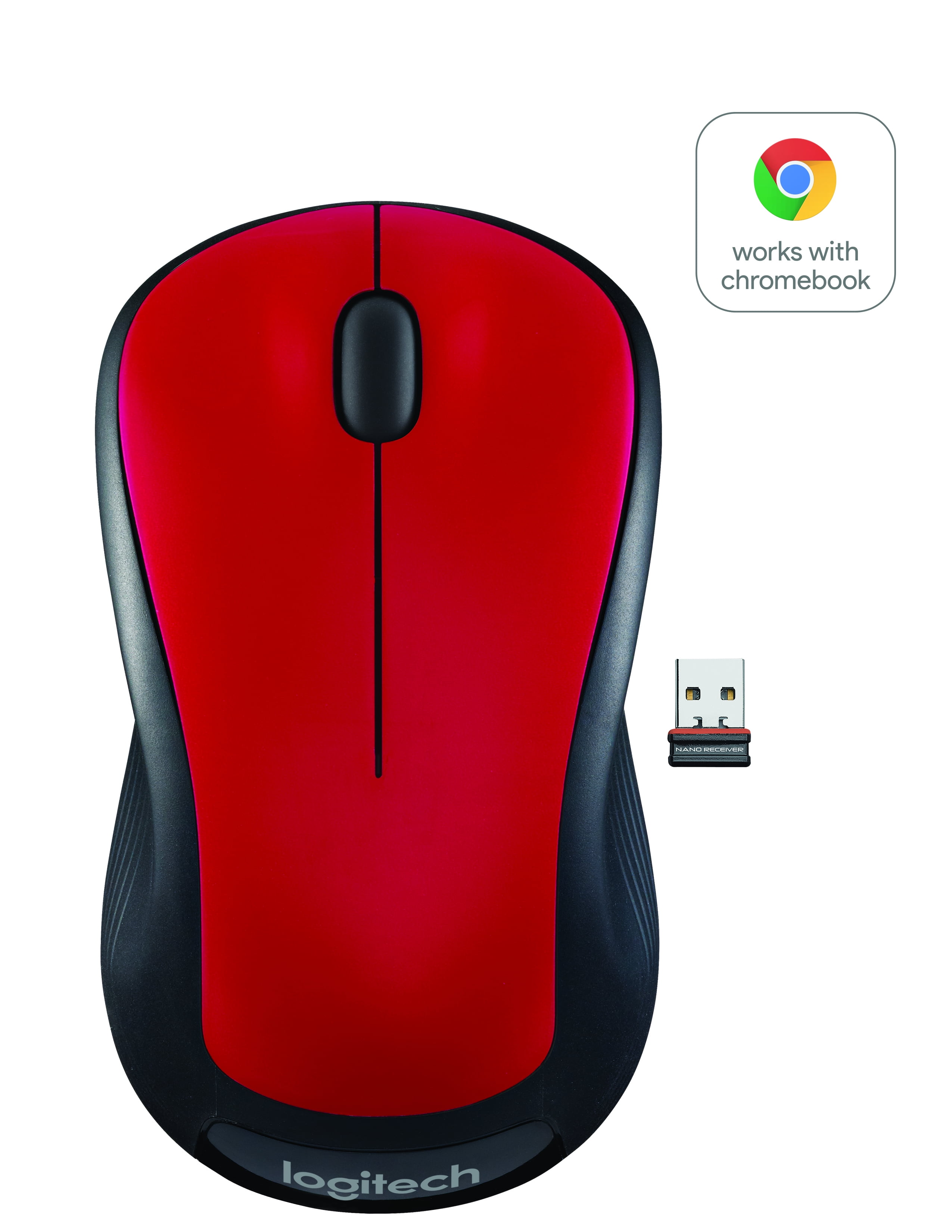 Logitech Full-Size Wireless Mouse, USB Nano Receiver, 1000 DPI Optical Red Walmart.com