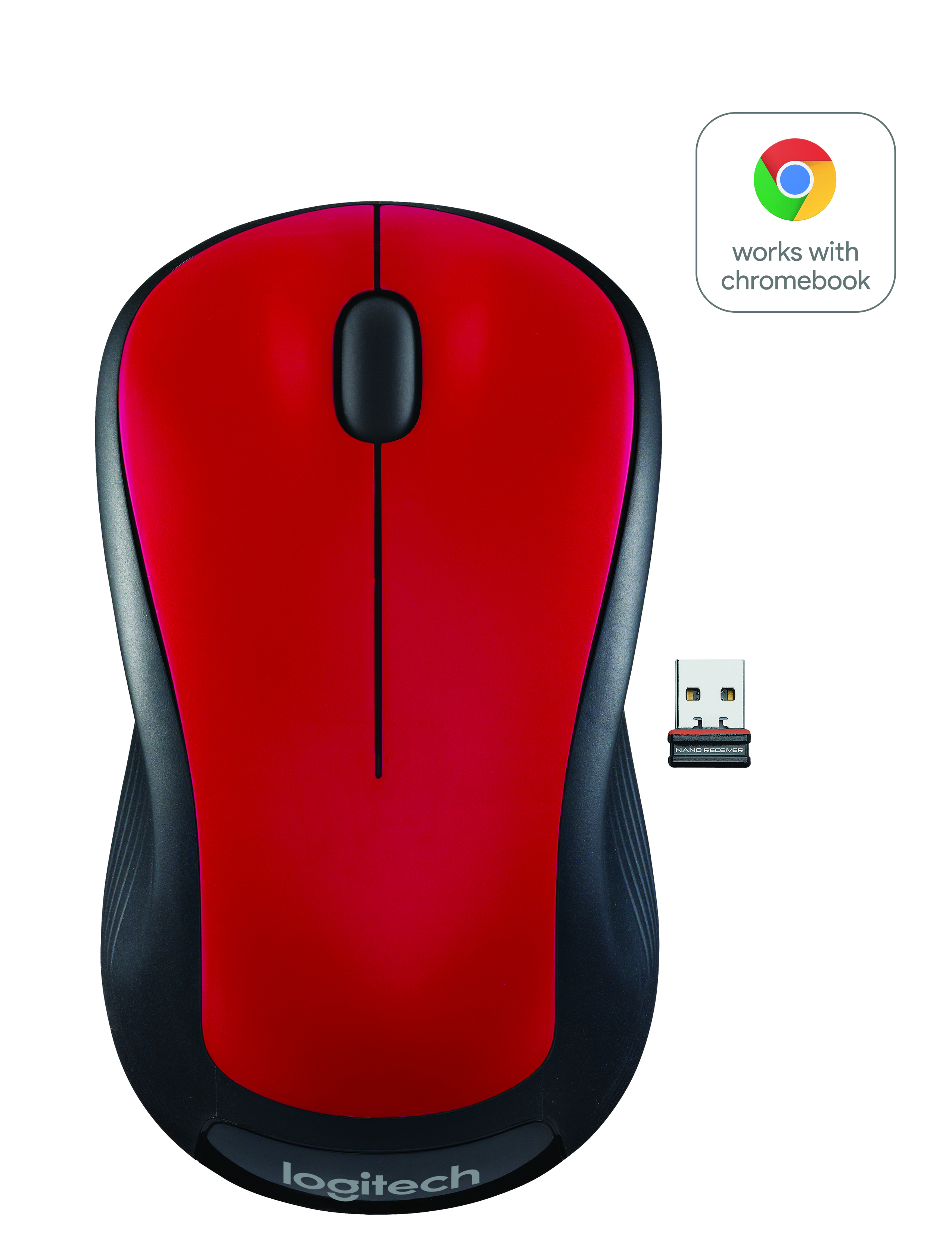 Logitech Full-Size Wireless Mouse, USB Nano Receiver, 1000 DPI Optical Tracking, Ambidextrous, Red - image 5 of 5