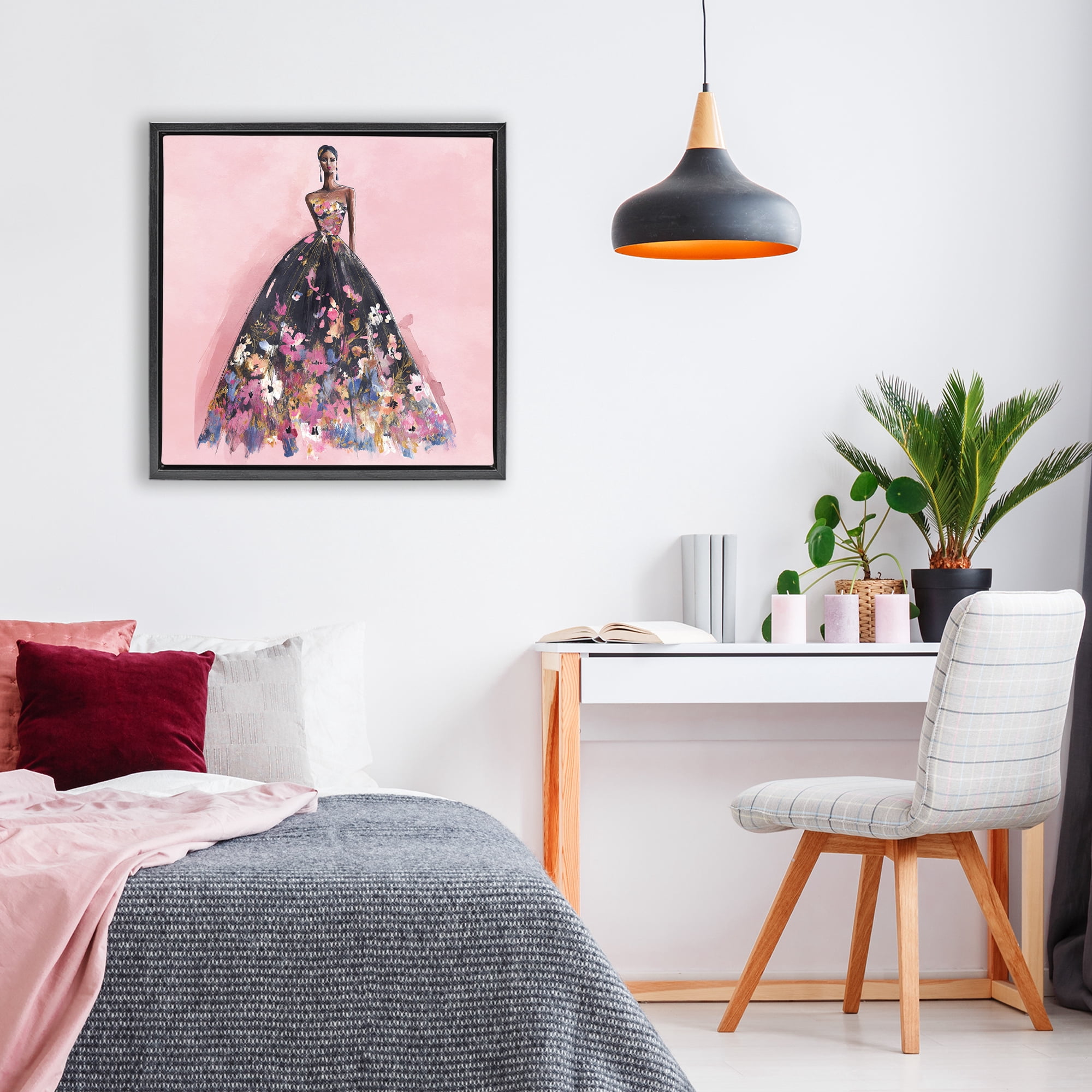 Stupell Industries Floral Reverie Gown Black Framed Floater Canvas Wall Art, design by Svetlana Aleynikova