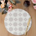 thumbnail image 3 of Vintage Bohemia Round 13 Inch Placemats Set of 6, Gray Flowers Boho Pattern Cream HeatResistant Non Slip Place Mats for Dining Table, Wipeable Braided Kitchen Table Mats for Housewarming, 3 of 9