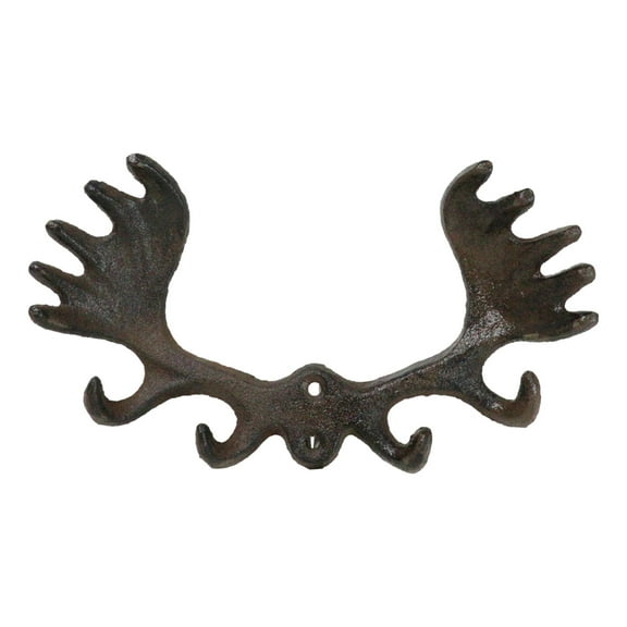 Set Of 2 Cast Iron Western Rustic Bull Moose Antlers Rack 4 Pegs Wall Hooks