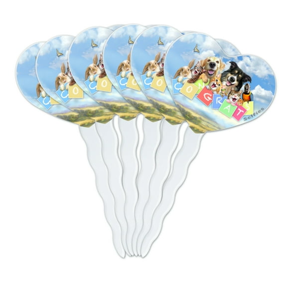 Pet Congratulations Selfie Dogs Cats Heart Love Cupcake Picks Toppers Decoration Set of 6