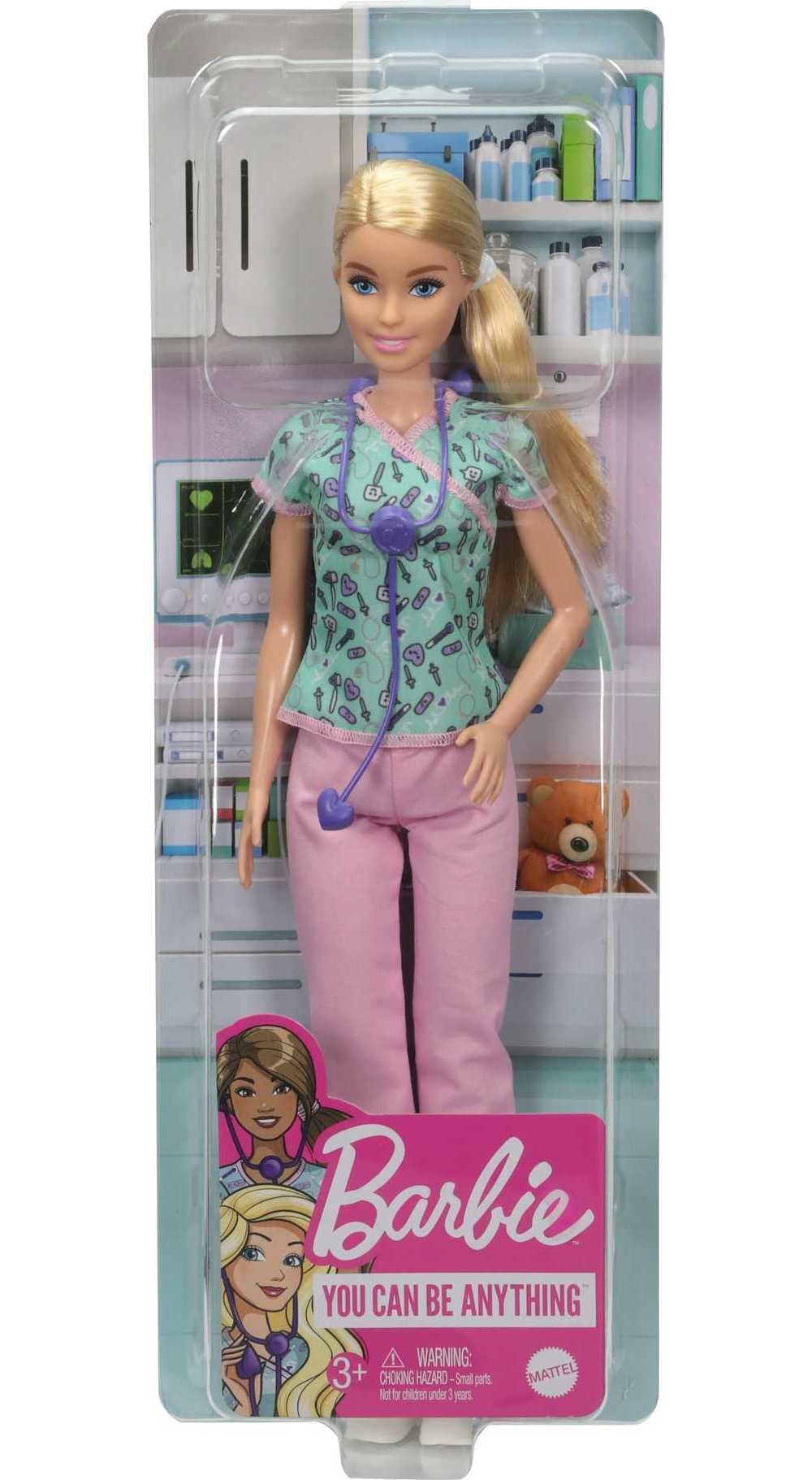 Barbie Nurse Fashion Doll Dressed in Medical Scrubs White Shoes