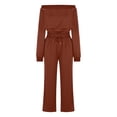 thumbnail image 6 of Oplxuo Women's Oversized Long Sleeve Jumpsuit Chic Off The Shoulder Drawstring Waist Casual One Piece Romper with Pockets, 6 of 7