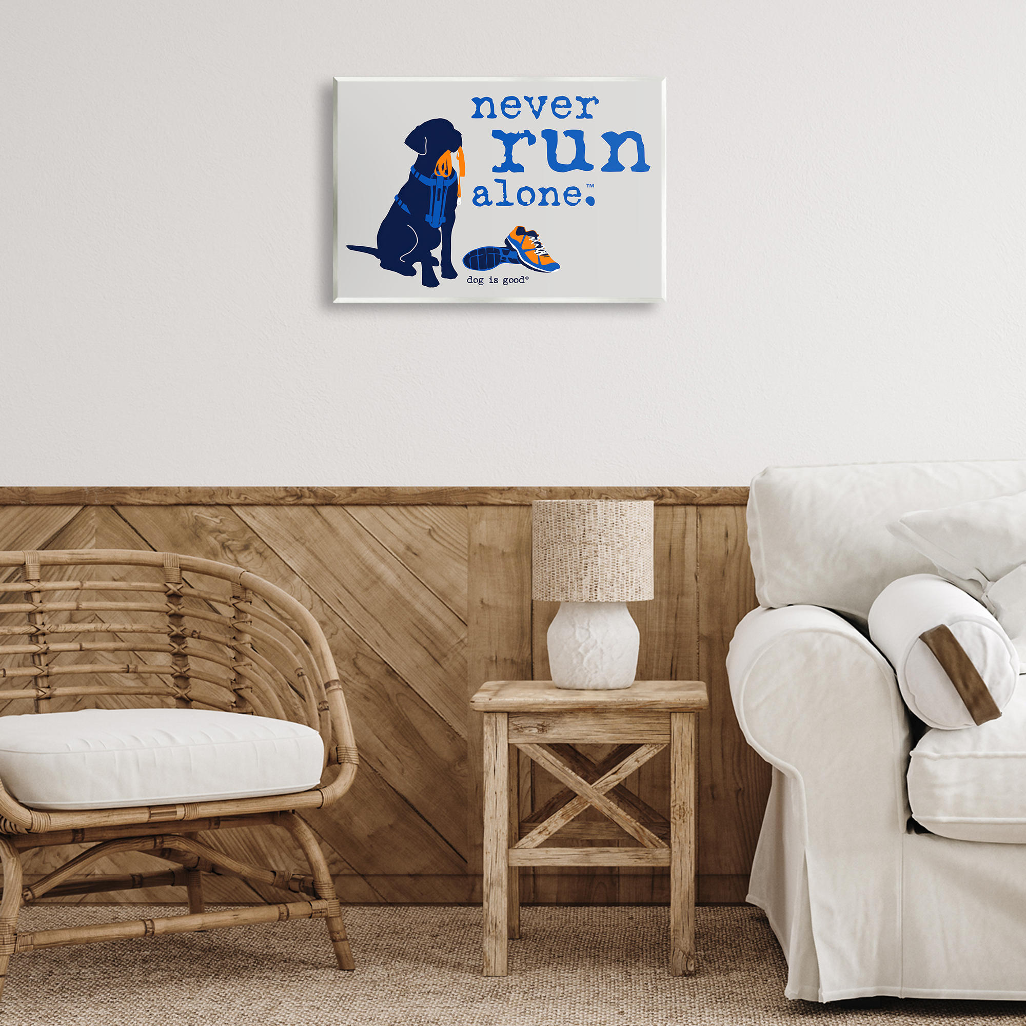 Stupell Industries Never Run Alone Dog Animals Painting Unframed Art Print Wall Art, 19 x 13