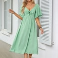 thumbnail image 4 of Cagogo Women Summer Spring Empire Waist Maxi Long Dresses Under $10 Plus Size Short Sleeve Sexy V Neck Bowknot Party Dresses Flowy Swing Cute White Funaral Dresses, 4 of 5