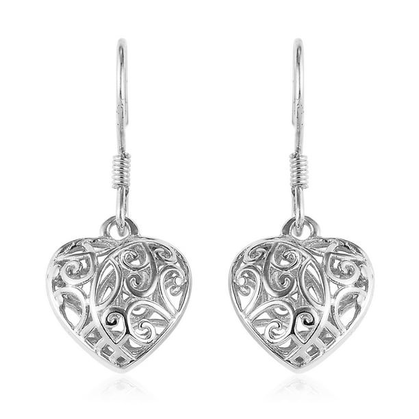 Shop LC Shop LC Openwork Heart Dangle Drop Earrings 925 Sterling Silver Platinum Plated