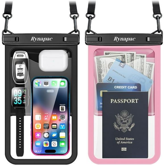 Extra Large [10-inch] [Black + Pink] Large Waterproof Phone Pouch[Up to 10"] Large Waterproof Phone Pouch Bag - 2 Pack Waterproof Phone Case for iPhone 16 15 14 Pro Max Galaxy S24 S23 Ultra, IPX8 Cell
