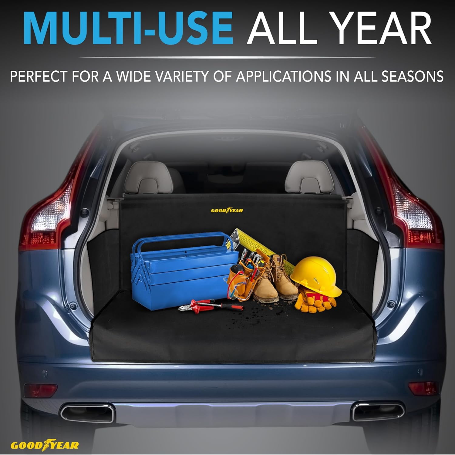 Goodyear, Waterproof, Universal Fit, Trunk Floor Mat, 67 x 61.5 in - Black