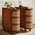 thumbnail image 4 of Tribesigns Solid Wood End Table Set of 2 with 3 Rattan Drawers, Walnut & Oak Side Tables with Embossed Handles, Nightstands for Living Room and Bedroom, No Assembly Required, 4 of 5