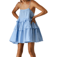 thumbnail image 3 of Robe d'Été pour Femme à Bretelles Spaghetti Ajustables Sans Manches, Fluide, Mini Courte, Bleu G, 3 of 9