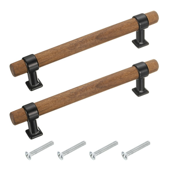 2 Pcs Wood Drawer Pulls T-Bar 128mm/5" Hole Center Dresser Drawer Knobs Double Hole with Screws, Black