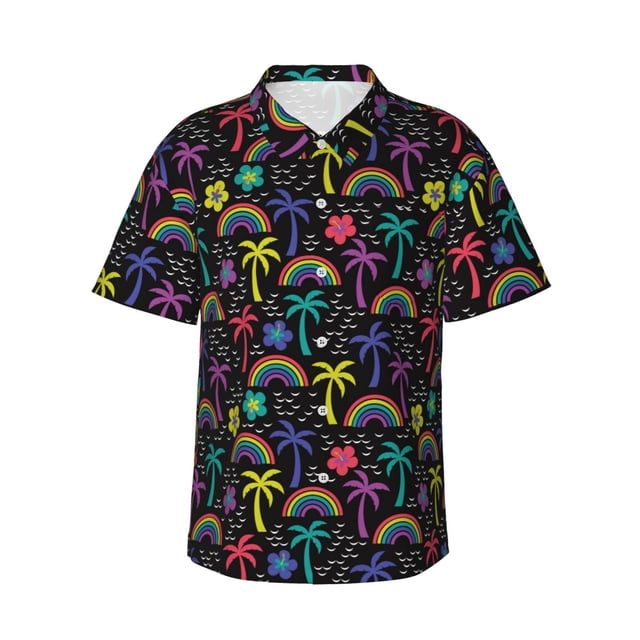 Fotbe Colorful Palms Camisa Hawaiana para Hombre Unisex – Camisa Casual de Verano con Botones de Manga Corta de Algodón y Lino,X-Large