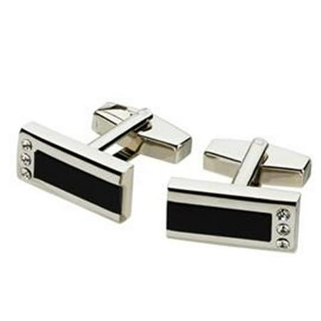 Visol VCUFF601 Reno Black Lacquer Crystal Cufflinks