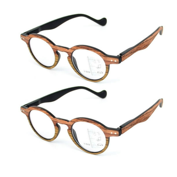 2 Pack Round Wood Grain Reading Glasses Progressive Readers Presbyopic glasses