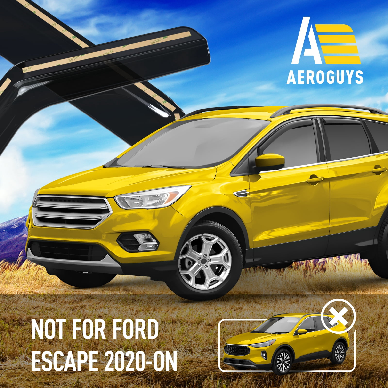 AEROGUYS Extra Durable Window Deflectors in-Channel Window Visors Rain Guards Fit for Ford Escape 2013-2019, Sun Visors, Wind VentVisors, Exterior Car Accessories - 4 pcs. AG0822