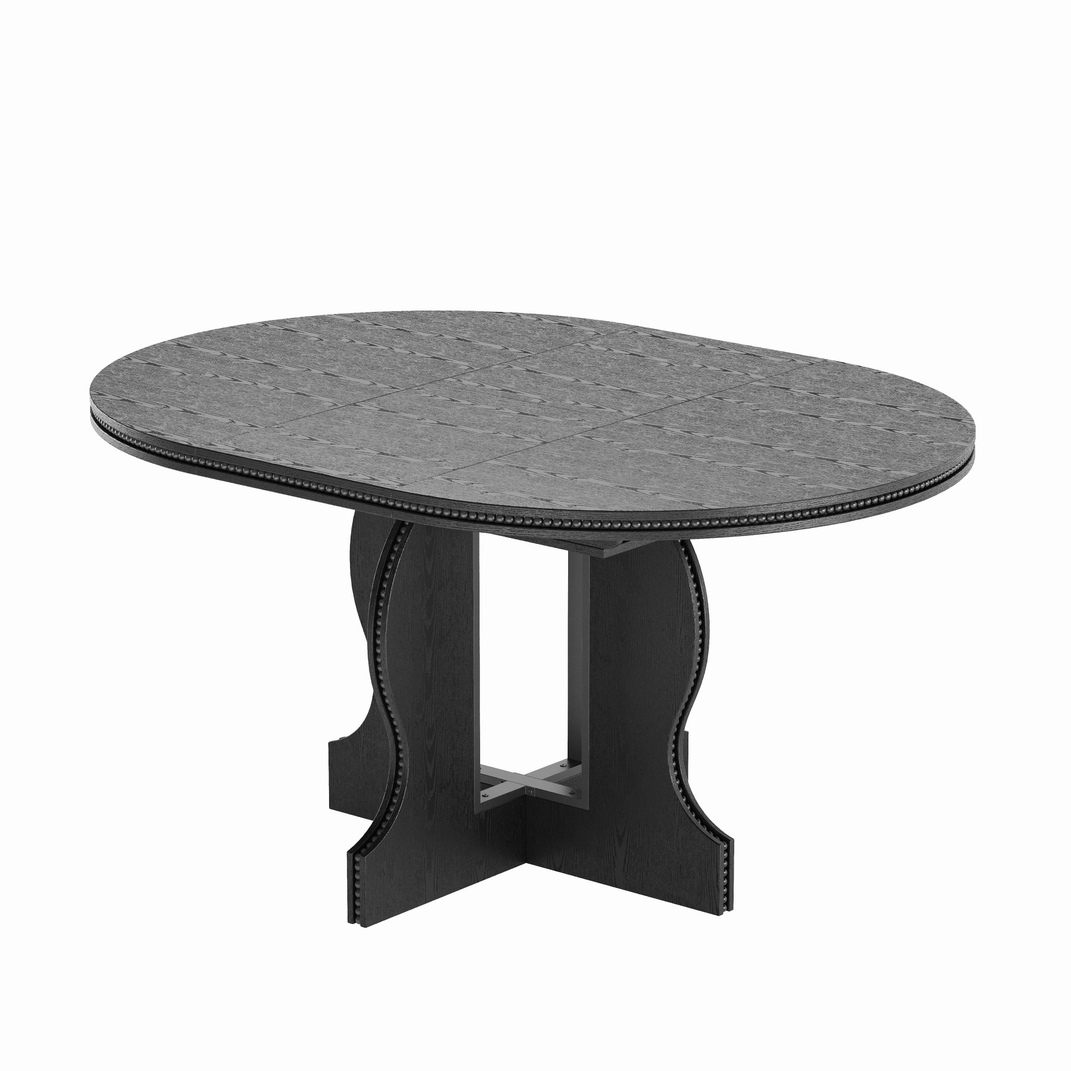 Noble House Corvel Farmhouse Extendable Round-to-Oval Wooden Dining Table with Heavy-Duty Wood Base, Black