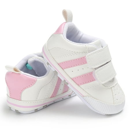 

Infant Newborn Toddler Baby Boy Girl Crib Striped Shoes Soft Sole Hook Loop Prewalker Sneaker 0-18M