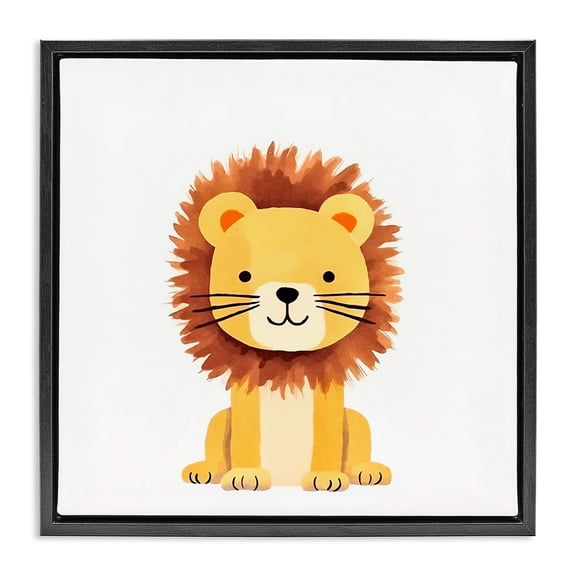 Stupell Industries Contemporary Sitting Baby Lion Cub Black Floating Frame Canvas Art, 18 x 18, by Andrea Haase