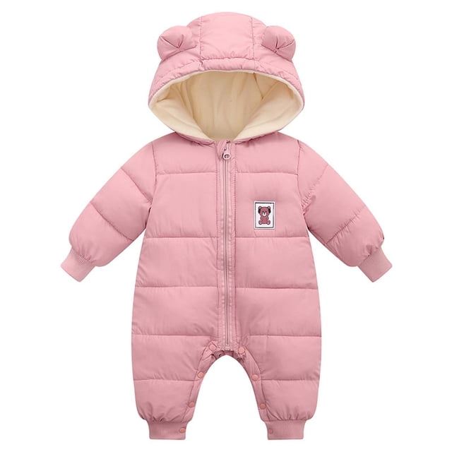 EGNMCR Rompers for Kids Newborn Baby Winter Girls Boys Clothes Warm Ears Overall Rompers Hooded Jumpsuit Kid Rompers