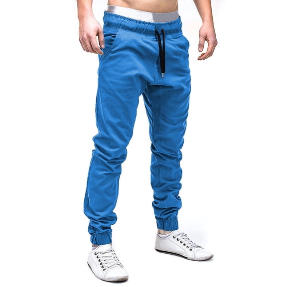 Vedolay Men's Pants Mens Cotton Linen Pants Summer Baggy Elastic Waist Drawstring Pockets Pants Casual Lightweight Fit Vintage Trousers,Blue 4XL