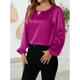 thumbnail image 5 of Women'S Satin Casual Long Sleeve Shirt, Elegant Business Work Top, Formal Autumn Outfit for the Office Rose Red S, 5 of 10