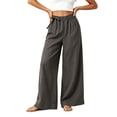 thumbnail image 2 of Asgosdo Cotton Pants for Women High Elastic Waisted Side Tie Wide Leg Trousers Flowy Breathable Palazzo with Pockets, 2 of 5