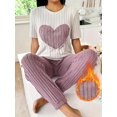 thumbnail image 1 of Comfortable Relaxed Fit Heart Print Short Sleeve Round Neck Casual Ribbed Pajama Set, 1 of 7