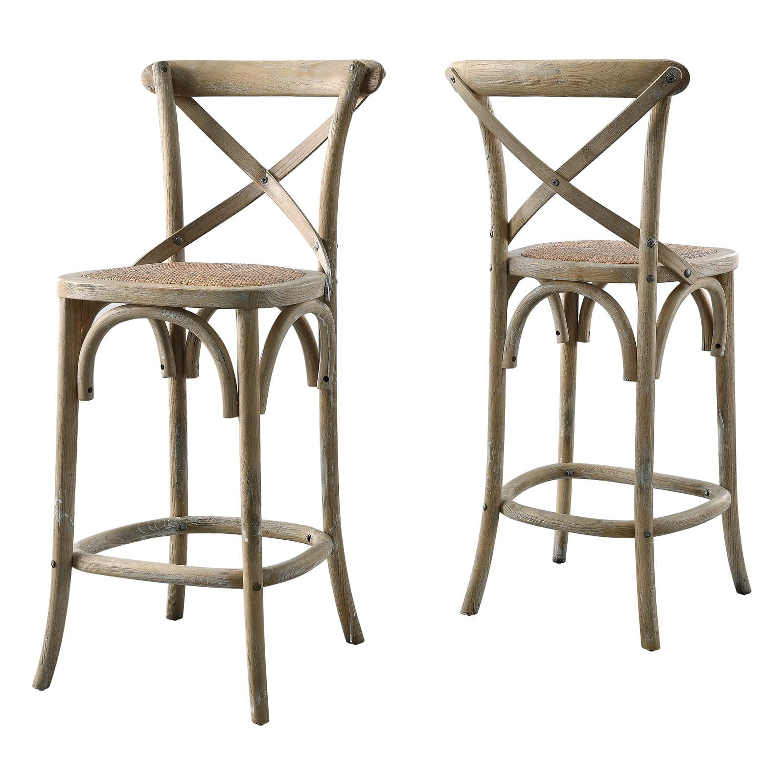 Modway Gear 39.5" Rattan and Elm Wood Counter Stool in Gray Finish