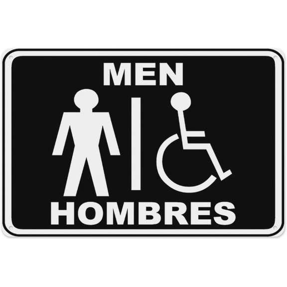 Bilingual Men Accessible Restroom Sign 8"x12" - Aluminum Tin Warning for Home Outdoor Garden, High Visibility Bilingual Restroom Decor