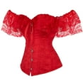 thumbnail image 2 of Lace Short Sleeves Corset Top Sexy Bustier Lingerie Waist Cincher Costume Tops Red M, 2 of 7