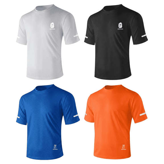 ZBORIBER Men's Short-Sleeved T-shirt, Quick-Drying, Moisture-Wicking, Sweat-Wicking, with Reflective Stripes and Reflective Logo,4-Pack