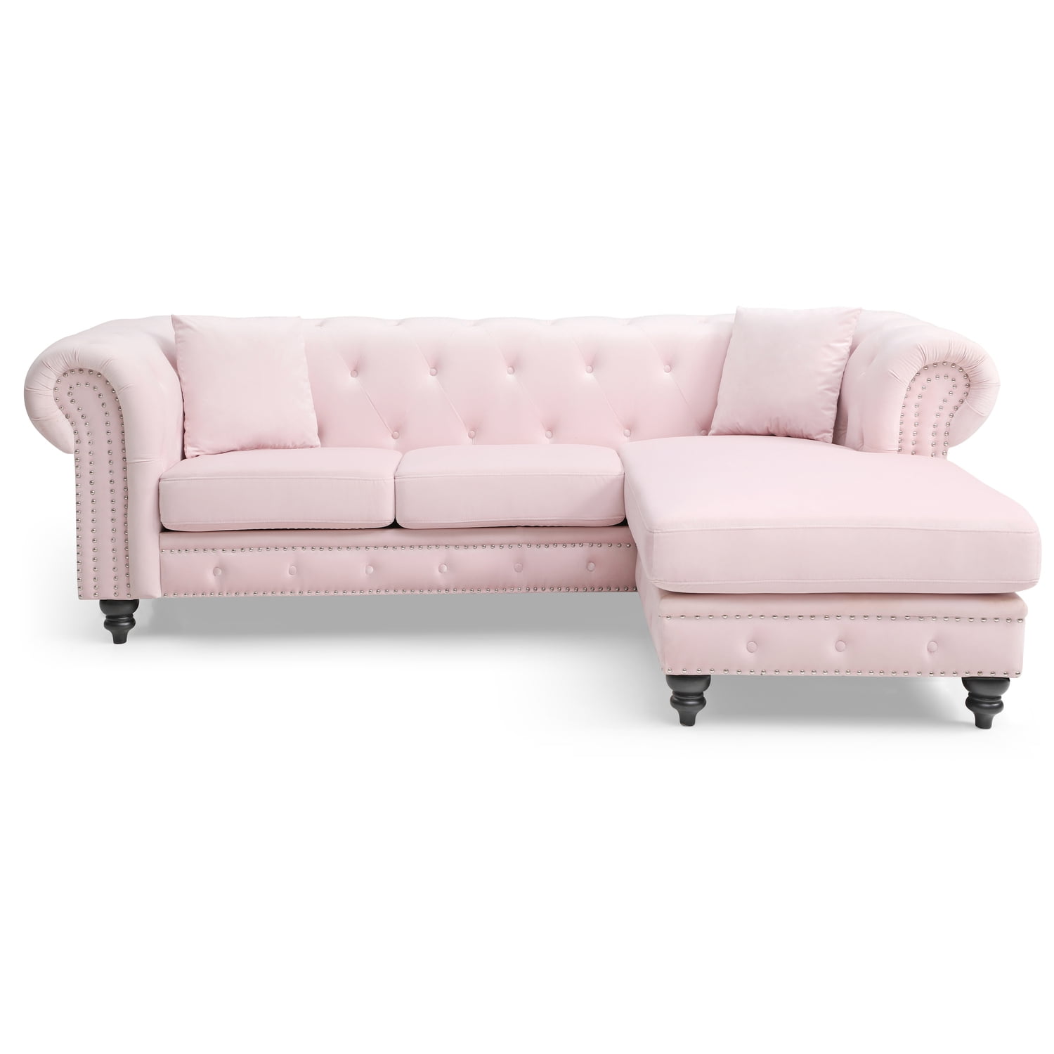 Glory Furniture Nola Velvet Sofa Chaise in Pink