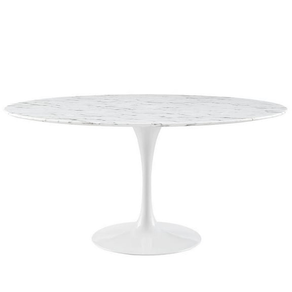 Hawthorne Collection 60" Round Faux Marble Top Dining Table in White