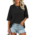 thumbnail image 2 of beishanbush Fall Sales Saving $10 Casual Workout T Shirts Tops Women's Oversized T-Shirt,Half Sleeve Boxy Neck Loose Overcut Shoulders Casual Under $10, 2 of 8