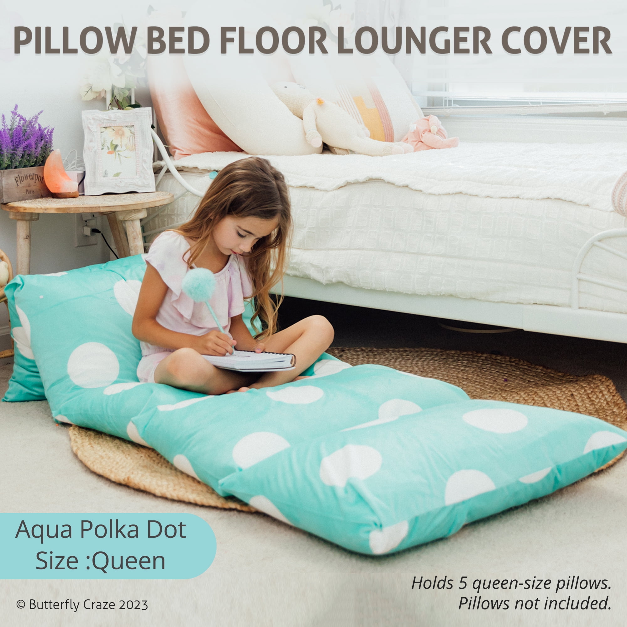 Extra Large Floor Pillow Bed Kids Recliner Sleep Cozy Cotton Fleece Seat  w/Cover