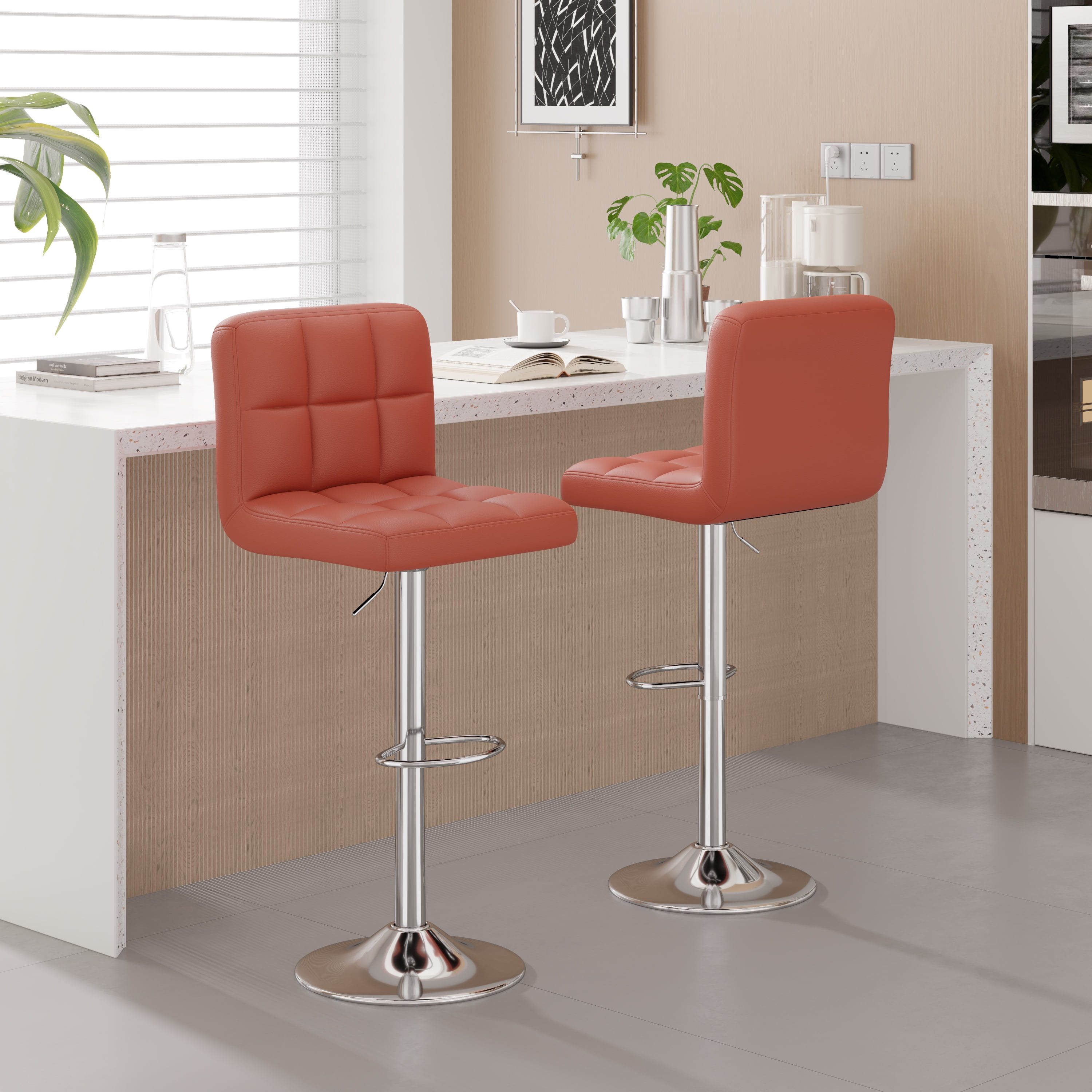 Hawsaiy Modern Adjustable Swivel Bar Stools Set of 4, PU Leather Bar Chairs with Footrest, Umber