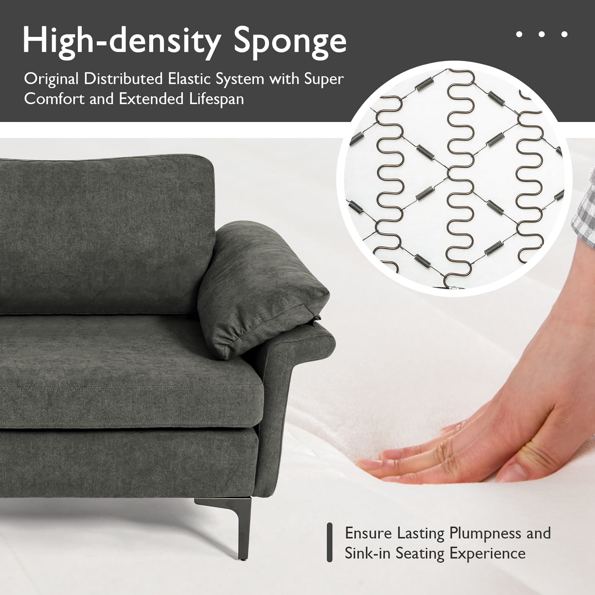 Costway Modern Loveseat Fabric 2-Seat Sofa Couch for Small Space with Metal Legs Grey