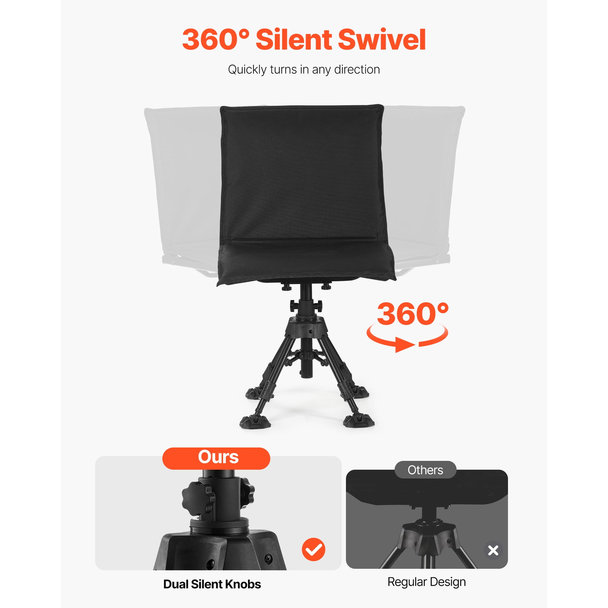 KFFKFF Hunting Chair with 360° Quiet Rotation, Foldable and Portable Blind Seat, Durable Steel Frame Ground Stool with Seat Cover, Stable Feet, Adjustable Height, 350 Lbs Weight Capacity