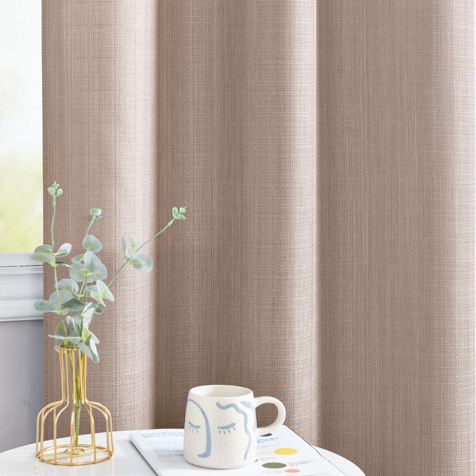 Curtainking Taupe Curtains for Living Room 63 inches Linen Textured Curtains Light Filtering Back Tab Curtains Casual Weave Back Tab Drapes 2 Panels - image 5 of 8