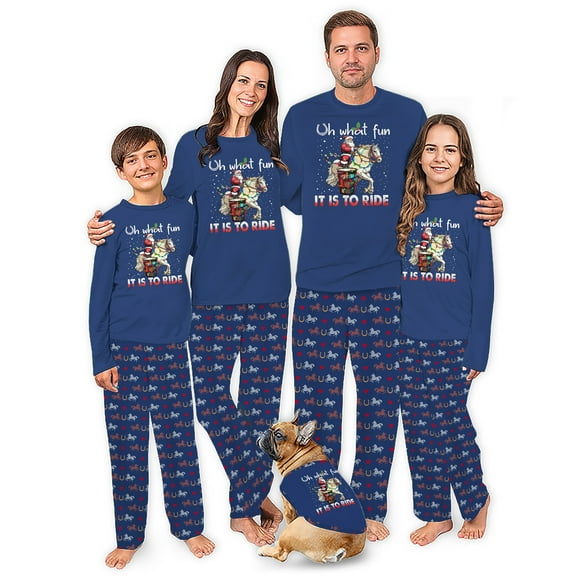 Matching Family Christmas Pajamas With Horse Print, Navy Two Piece Pajamas, Size NB - Men 6XL