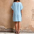 thumbnail image 4 of Women's Summer Cotton Linen Dress with Pockets, Casual V Neck Batwing Sleeve Mini Dress, Loose Fit Breathable Tunic Sundress, 4 of 4