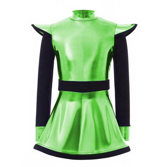 inhzoy Girls Kids Alien Robot Outfits Playwear Shiny Gloss Holographic Long Sleeve Dress for Stage Performance Fluorescent Green 6
