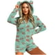 thumbnail image 1 of Mono cálido con capucha y orejas para mujer, estampado de manga larga, pantalones cortos, mono corto con cremallera, bolsillo, ropa de dormir, ropa de casa, tops de poliéster para mujer, 1 of 5