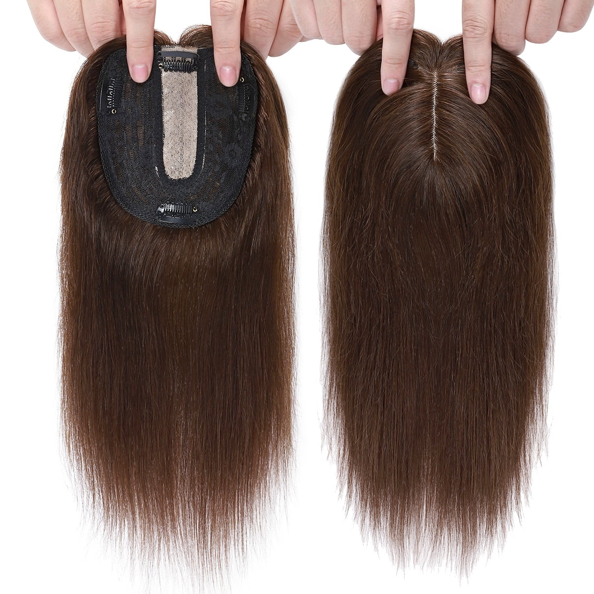 SEGO Clip in Hair Extensions Human Hair Toppers with Bangs 100% Real Human Hair for Thinning/Loss Hair Natural Black Hair Pieces