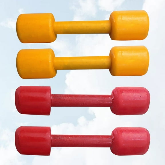 Worgeous 2 Pairs Hand Grip Dumbbell Dumbbell Portable Weight Lifting Dumbbell Gymnastic Equipment Props Eco-friendly Wood Dumbbell for Kids Gym Home (Red Yellow)
