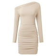 thumbnail image 3 of Women's Sexy Elegant Off Shoulder Long Sleeve Ruched Bodycon Party Mini Dresses Graduation Dress for Women Casual Short Dress for Women Womens Outfits Summer Knee Length Dresses Wrap Dress Women, 3 of 5