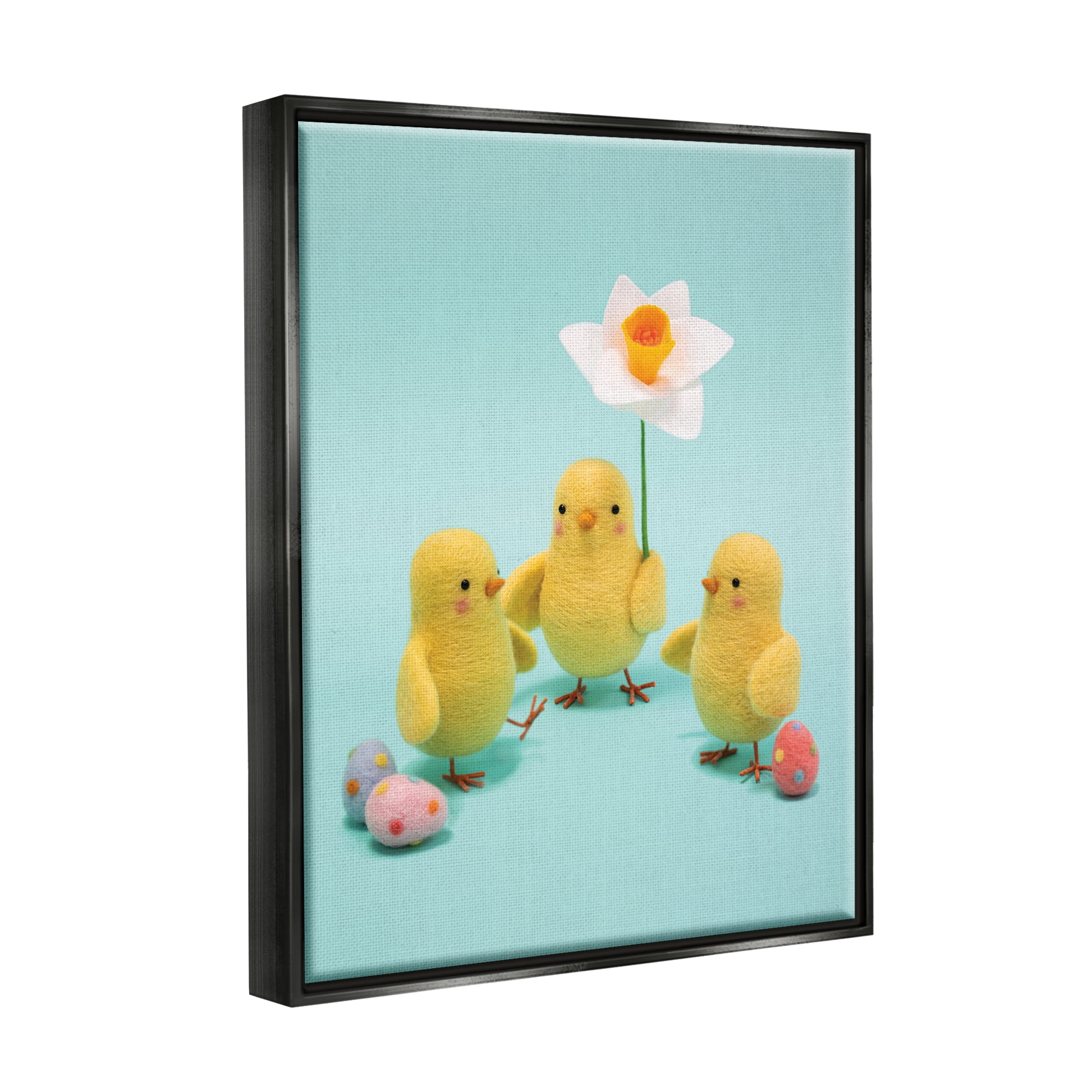 Stupell Industries Spring Chicks Floral Easter Eggs Holiday Photography Black Floater Framed Art Print Wall Art